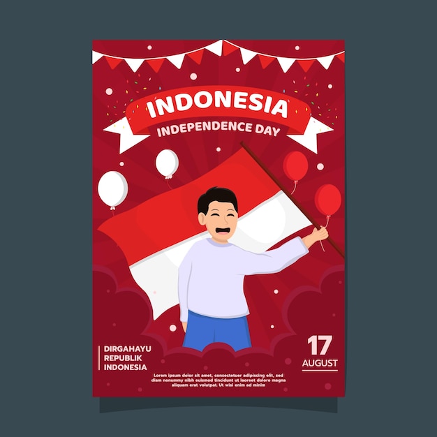 Vettore modello del manifesto dell'evento del giorno dell'indipendenza dell'indonesia, giorno di celebrazione dell'indipendenza dell'indonesia