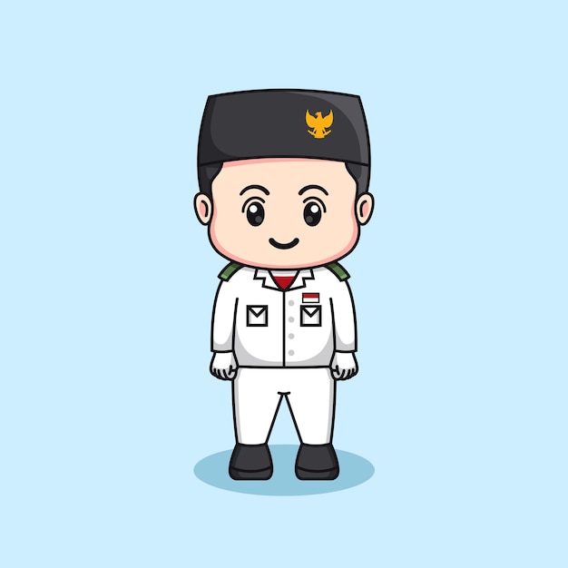 Indonesia independence day flag raiser male chibi kawaii cartoon character