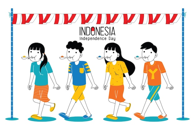 Festa dell'indipendenza dell'indonesia in stile design piatto