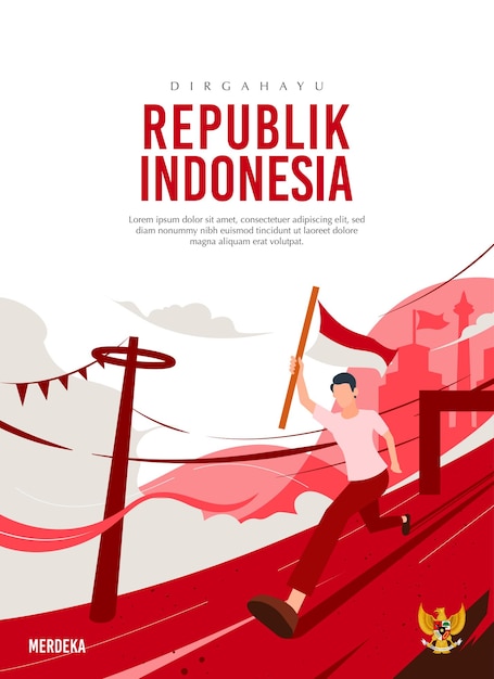 Indonesia independence day flat illustration template