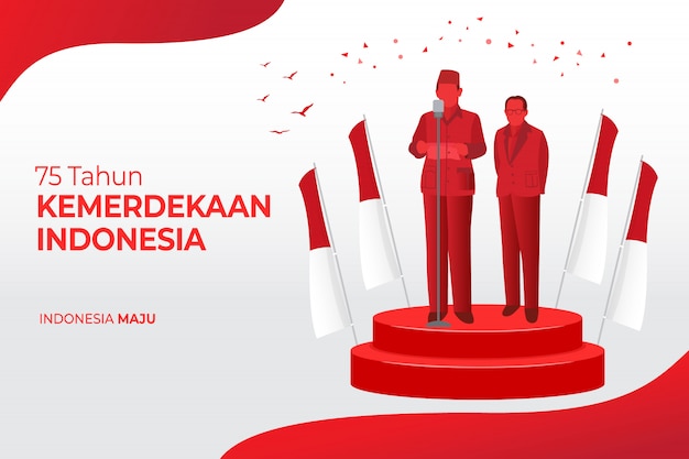 Vector indonesia independence day greeting card concept illustration. 75 tahun kemerdekaan indonesia translates to 75 years indonesia independence day.