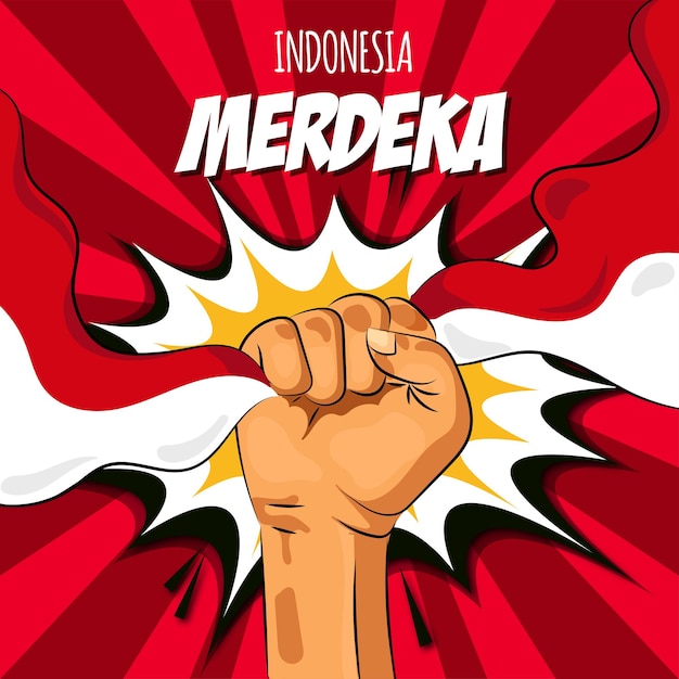 Vector indonesia independence day hand holding with indonesia flag illustrations stock clipart