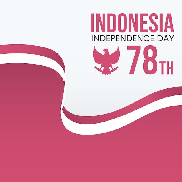 Vector indonesia independence day illustration with waved flag in red and white color for social media post