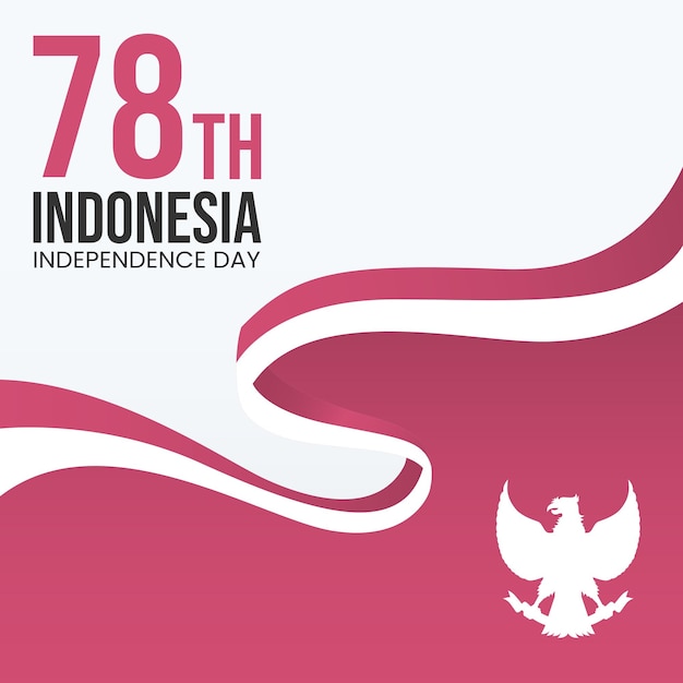 Indonesia independence day illustration with waved flag in red and white color for social media post