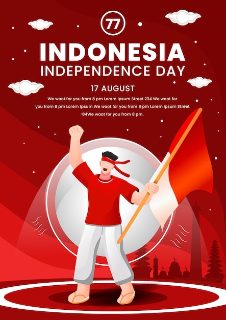 Modello del manifesto di festa dell'indipendenza dell'indonesia