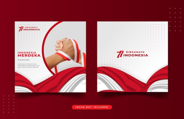 Indonesia independence day social media post and banner template on white background
