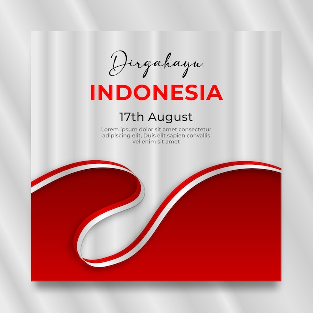 indonesia independence day social media post template with red and white flag ribbon ornament