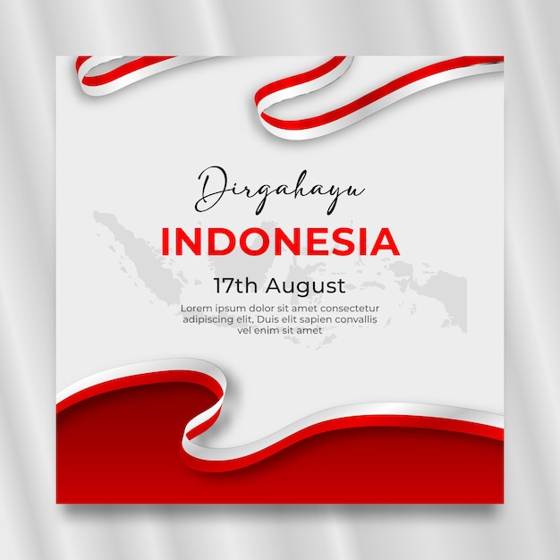 indonesia independence day social media post template with red and white flag ribbon ornament