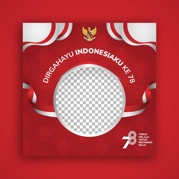 Vector indonesia independence day social media post and twibbon template on red background