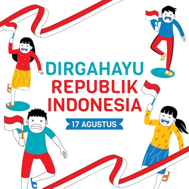 Indonesia Independence Day social media template in flat design style