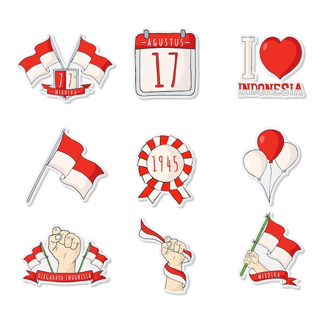 Vector indonesia independence day stickers