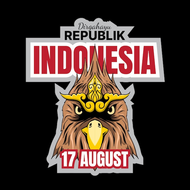 Векторный дизайн дня независимости Индонезии с графической иллюстрацией птицы, подходящий для дизайна футболки или наклейки