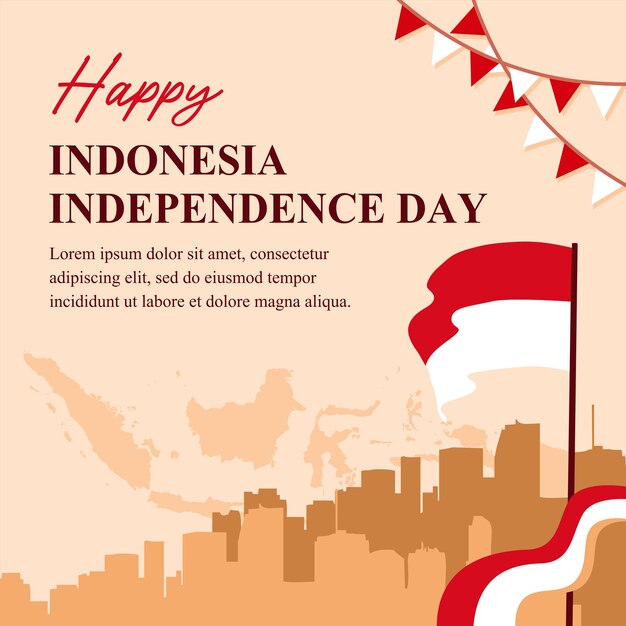 Indonesia Independence Day Vector illustration banner template with light brown background