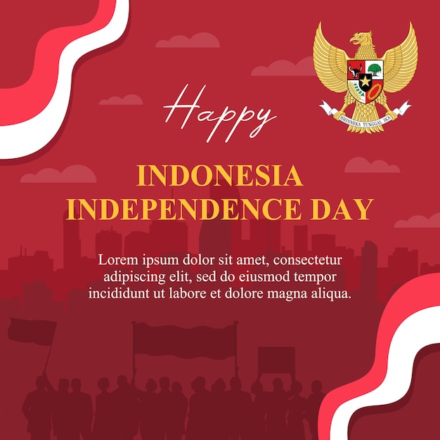 Vettore modello di banner di illustrazione vettoriale del giorno dell'indipendenza dell'indonesia con sfondo rosso