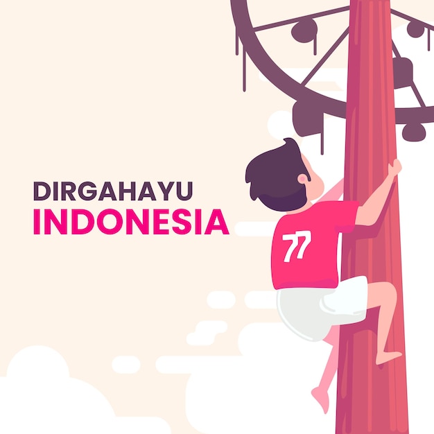 Giorno dell'indipendenza dell'indonesia con l'illustrazione piana di vettore dei giochi tradizionali indonesiani di panjat pinang
