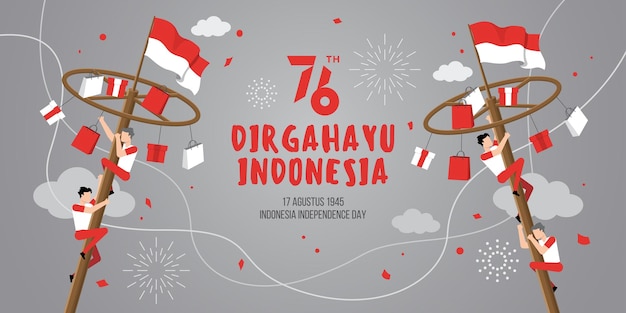 伝統的なゲームでインドネシアの独立記念日。 76 tahun dirgahayu indonesiaは、インドネシアの独立記念日を祝う76年に相当します。