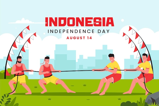 Indonesia independence day with traditional games concept illustration