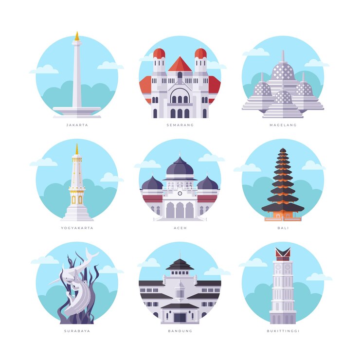 Vector indonesia landmarks flat