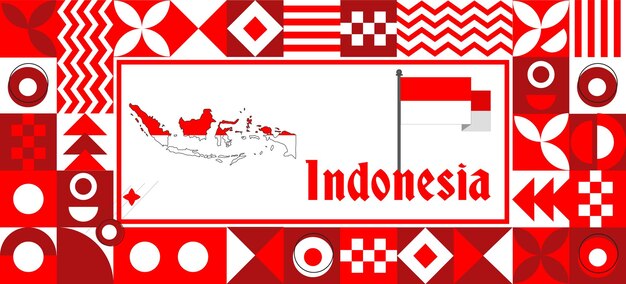 Vettore mappa della bandiera dell'indonesia giornata dell'indipendenza geometrica designo di sfondo astratto del paese