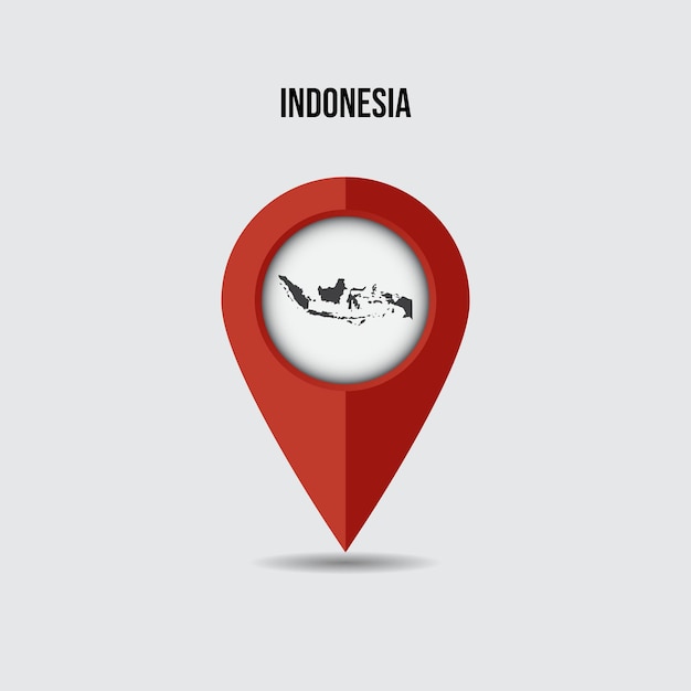 Indonesia map on location pin. 3D pointer with map isolated on a background.