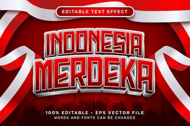 indonesia merdeka 3d text effect and editable text effect with Indonesian red and white flag