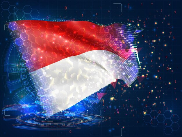 Vector indonesia monaco vector flag virtual abstract 3d object from triangular polygons on a blue background