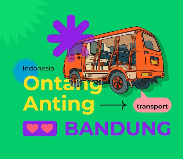 Индонезия онтанг-антин транспорт в бандунге рисованной иллюстрации винтаж