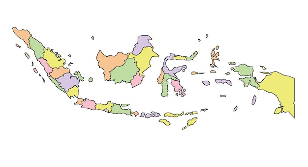 Vector indonesia political map low detailed cartoon style pastel colours vector editable