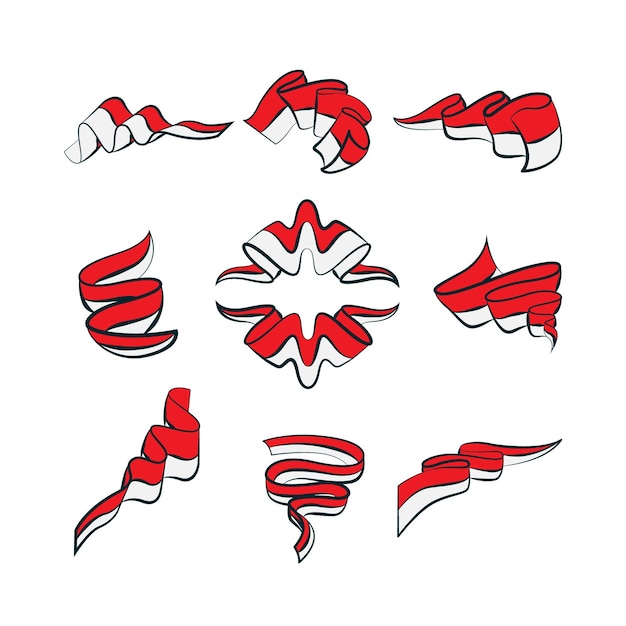 Vector indonesia ribbon flag set in various creative design vector illustration on a white background