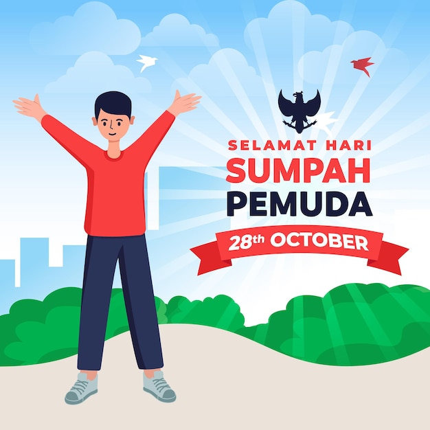 Vettore indonesia sumpah pemuda illustrazione banner template indonesia celebrazioni giorno evento indonesia