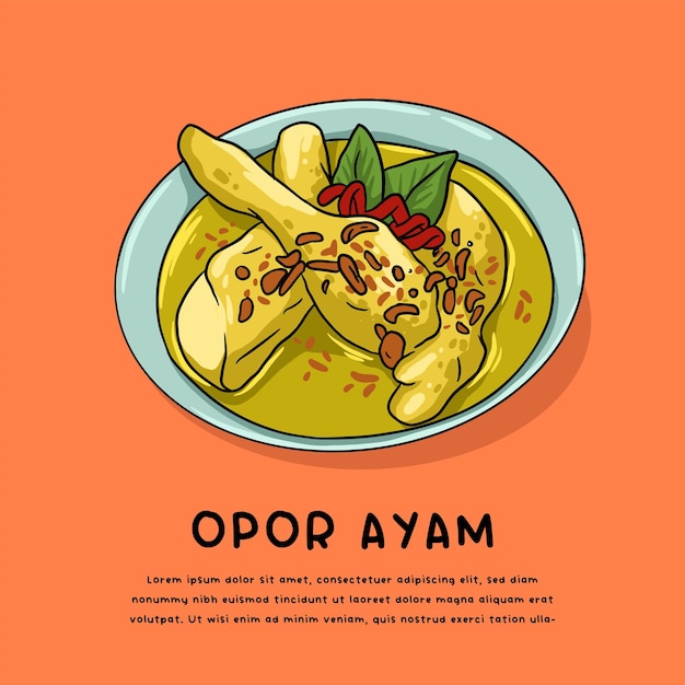 Vettore illustrazione del logo opor ayam del cibo tradizionale dell'indonesia