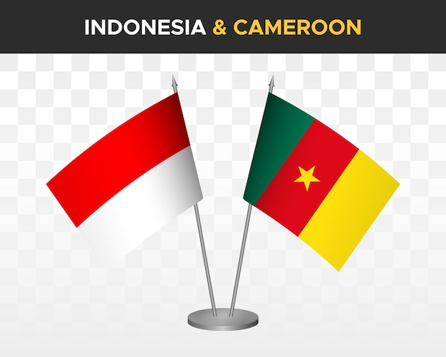 Indonesia vs cameroon desk flags mockup isolated 3d vector illustration table flags