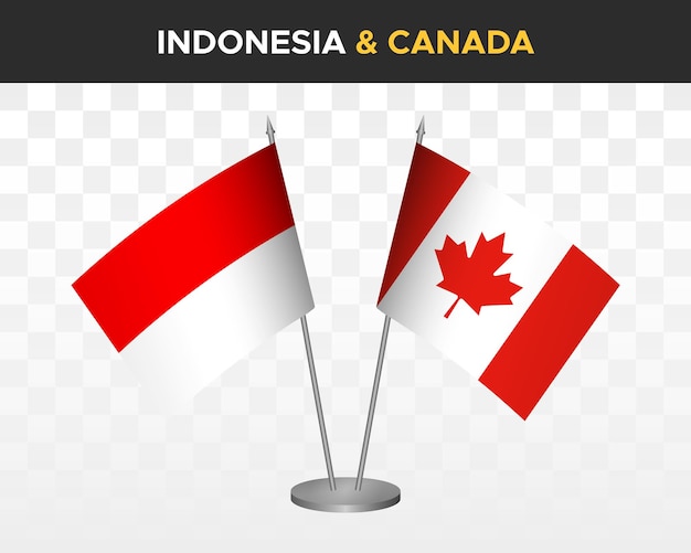 Indonesia vs canada desk flags mockup isolated 3d vector illustration table flags