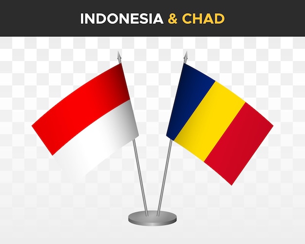 Indonesia vs chad desk flags mockup isolated 3d vector illustration table flags