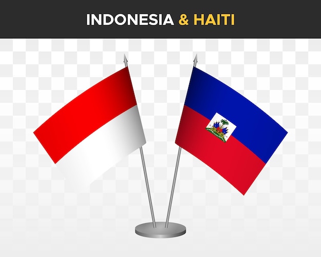 Indonesia vs haiti desk flags mockup isolated 3d vector illustration table flags