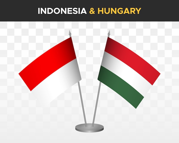 Indonesia vs hungary desk flags mockup isolated 3d vector illustration table flags