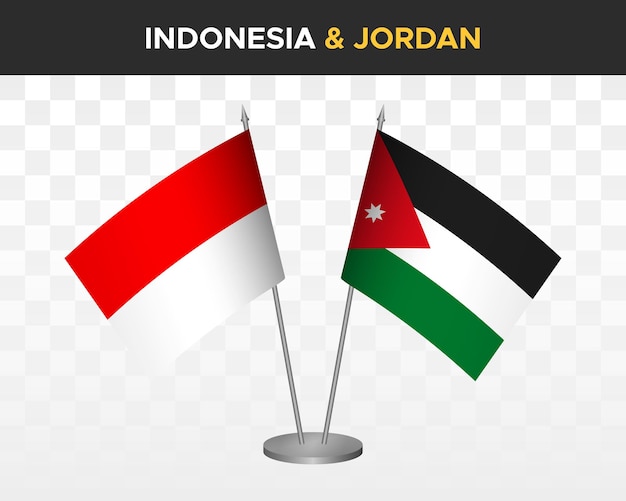 Indonesia vs jordan desk flags mockup isolated 3d vector illustration table flags