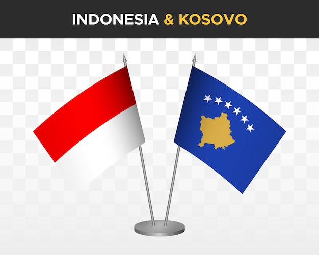 Indonesia vs kosovo kosova desk flags mockup isolated 3d vector illustration table flags