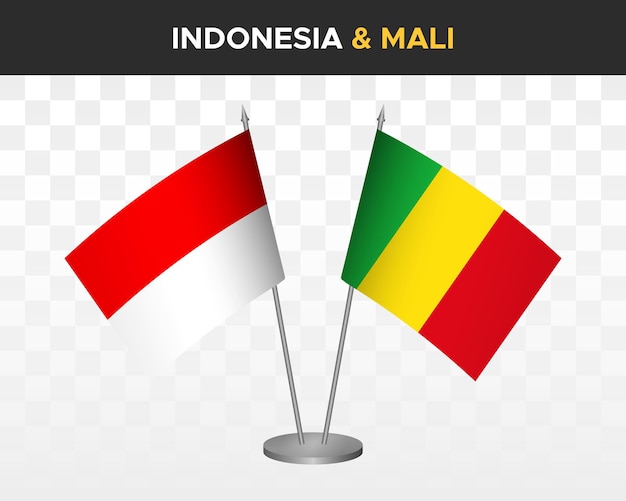 Indonesia vs mali desk flags mockup isolated 3d vector illustration table flags