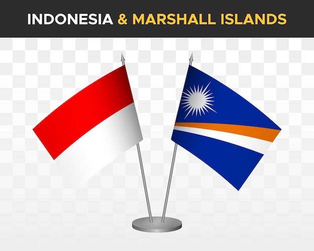 Макет настольных флагов Индонезии и Маршалловых островов изолированных трехмерных векторных иллюстраций настольных флагов