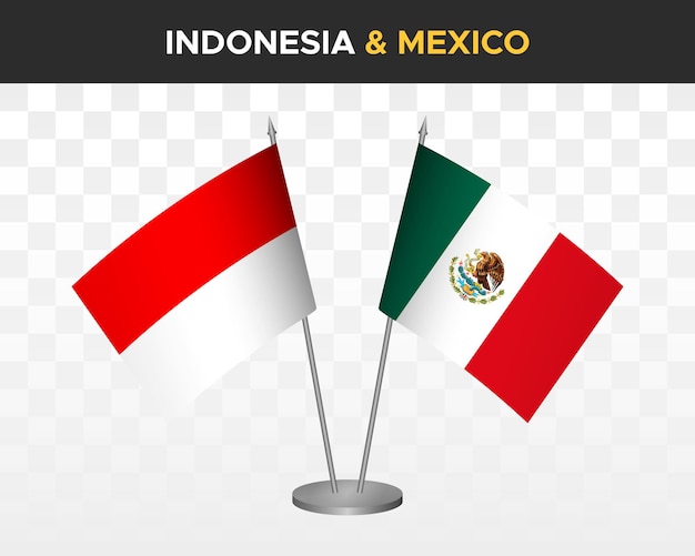 Indonesia vs mexico desk flags mockup isolated 3d vector illustration table flags