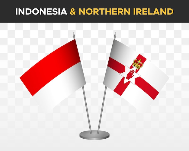 Indonesia vs northern desk flags mockup isolated 3d vector illustration table flags