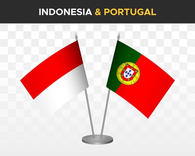 インドネシア対ポルトガル デスク フラグ モックアップ分離 3 d ベクトル イラスト テーブル フラグ