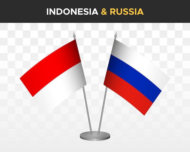 Indonesia vs russia desk flags mockup isolated 3d vector illustration table flags