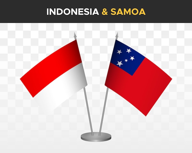 Bandiere da scrivania indonesia vs samoa mockup isolato 3d illustrazione vettoriale bandiere da tavolo