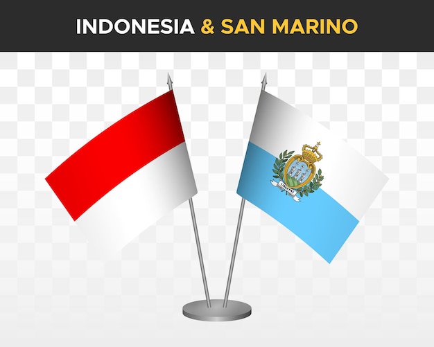 Indonesia vs san marino desk flags mockup isolated 3d vector illustration table flags