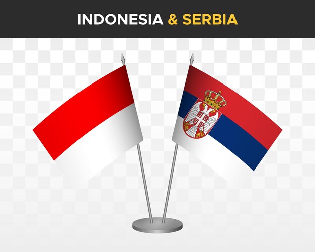 インドネシア対セルビア デスク フラグ モックアップ分離 3 d ベクトル イラスト テーブル フラグ