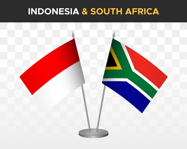 Indonesia vs south africa desk flags mockup isolated 3d vector illustration table flags