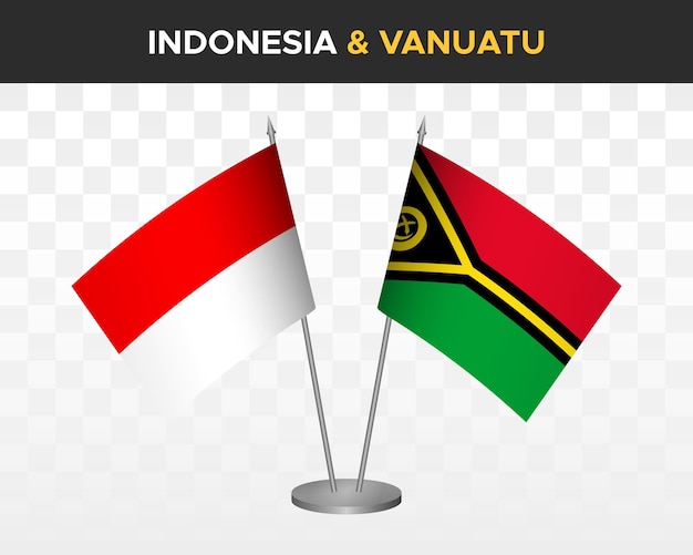 Indonesia vs vanuatu desk flags mockup isolated 3d vector illustration table flags