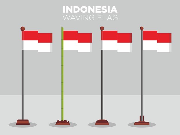 Vector indonesia waving flag with various poles design.